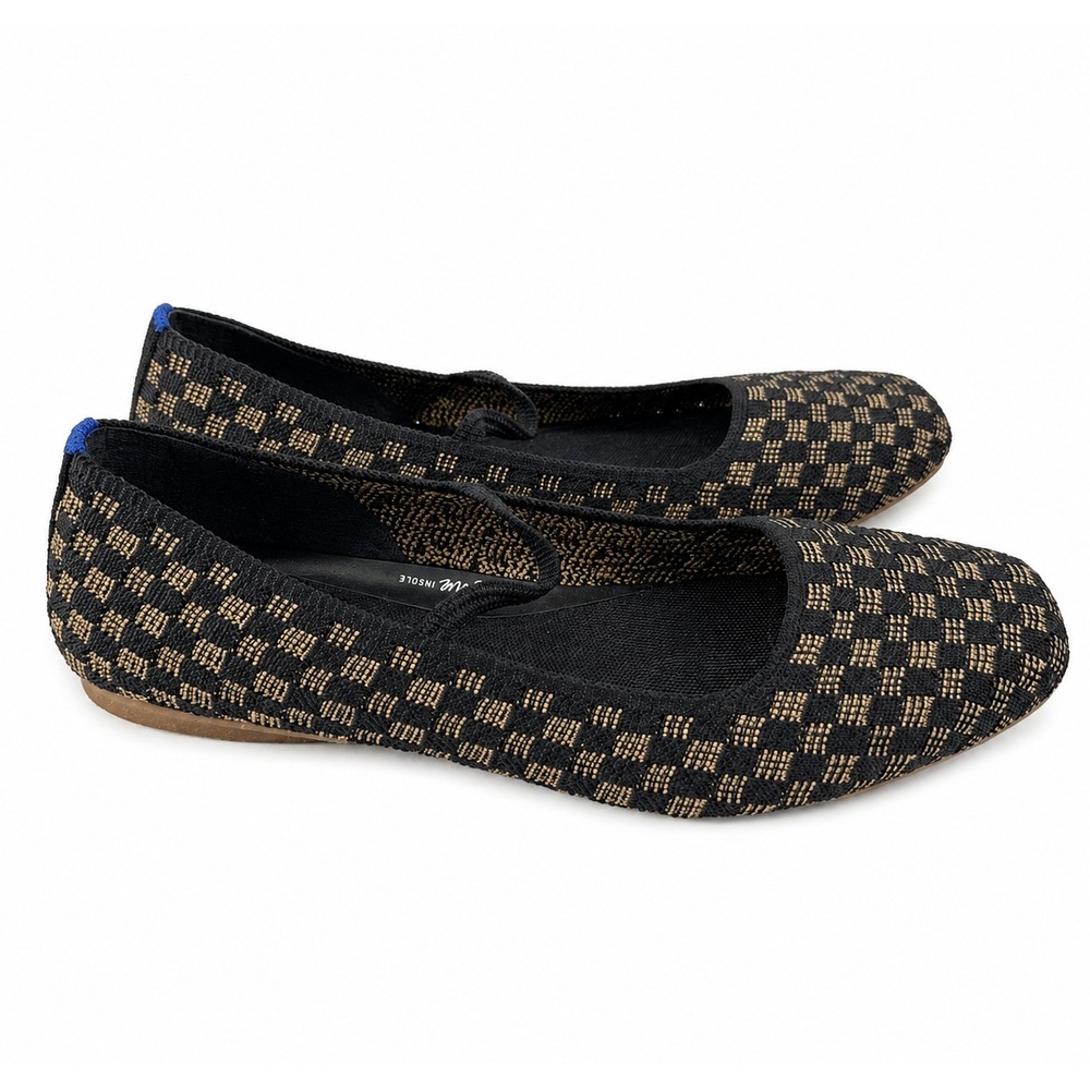 Rothy's The Square Mary Jane Flats Women 11 Wren Black Camel Checkerboard Ballet - Picture 2 of 8